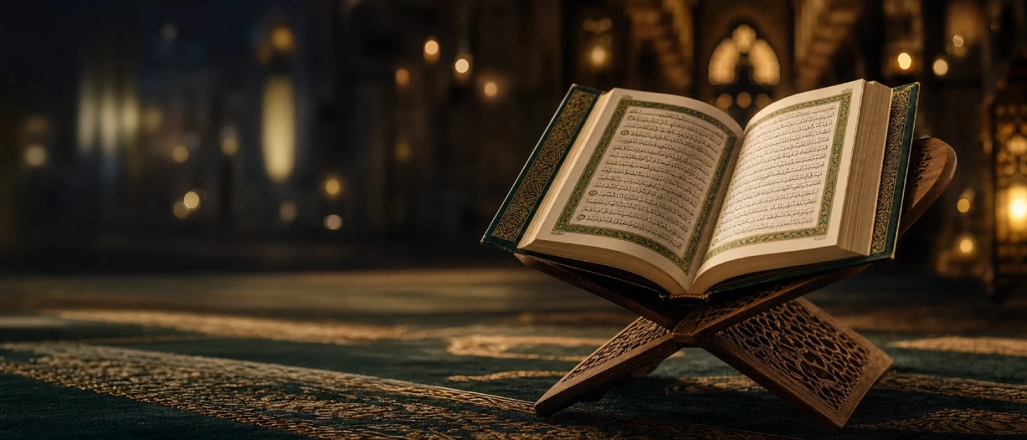 Quran mit islamischen Mustern — Symbol für Tajweed-Lernen